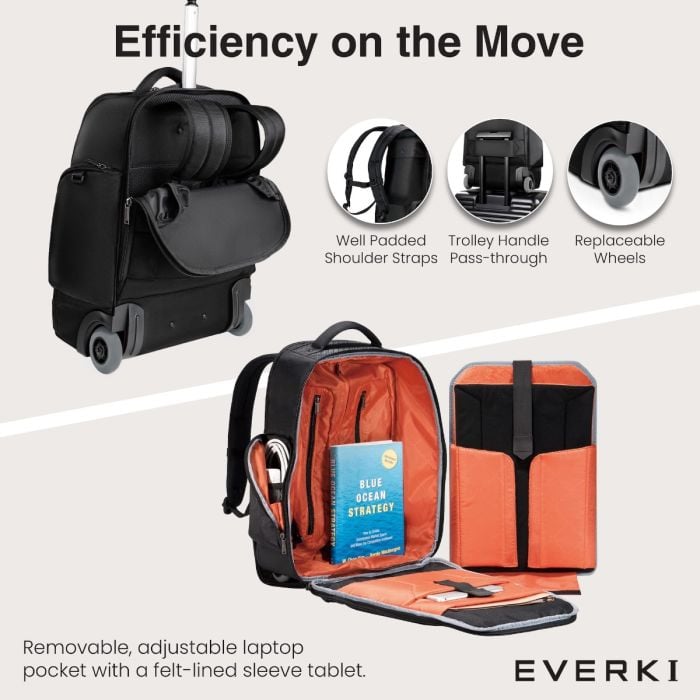 Wheeled Laptop Backpack Grey, 13-Inch to 17.3-Inch Adaptable Compartment |  EVERKI
