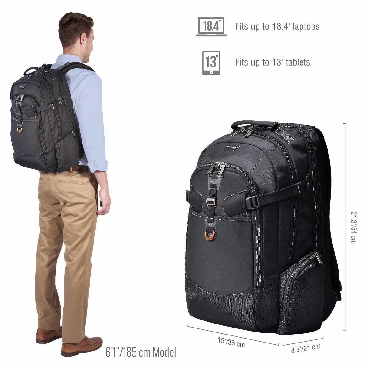 16 inch backpack on person