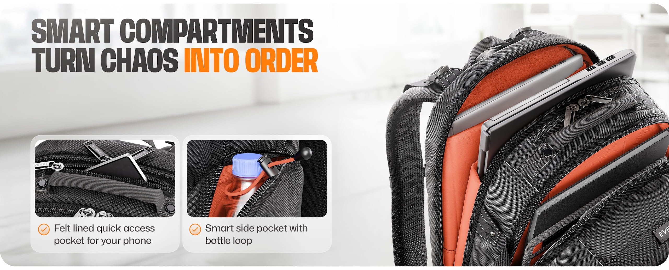 EVERKI Business 120 PRO 2 laptop backpack compartments