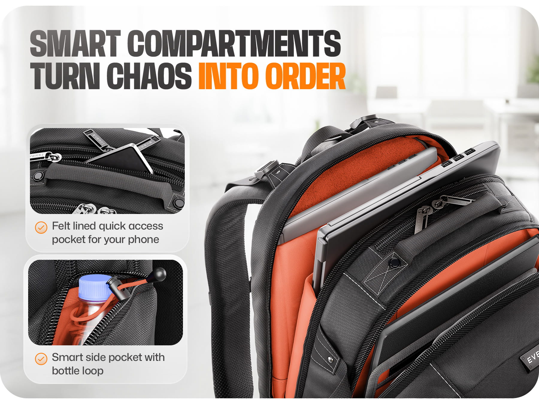 EVERKI Business 120 PRO 2 laptop backpack compartments