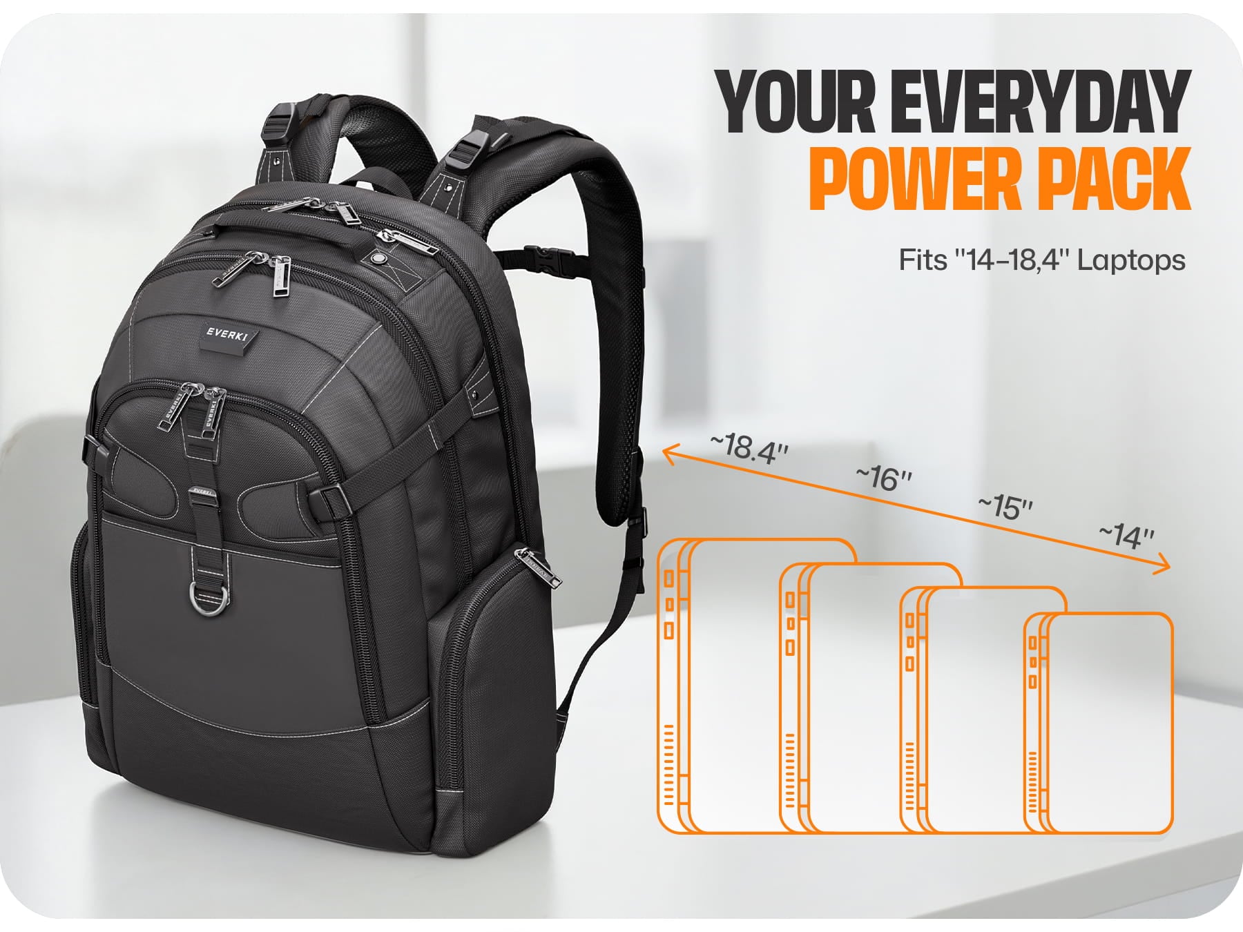 EVERKI Business 120 PRO 2 laptop backpack sizing