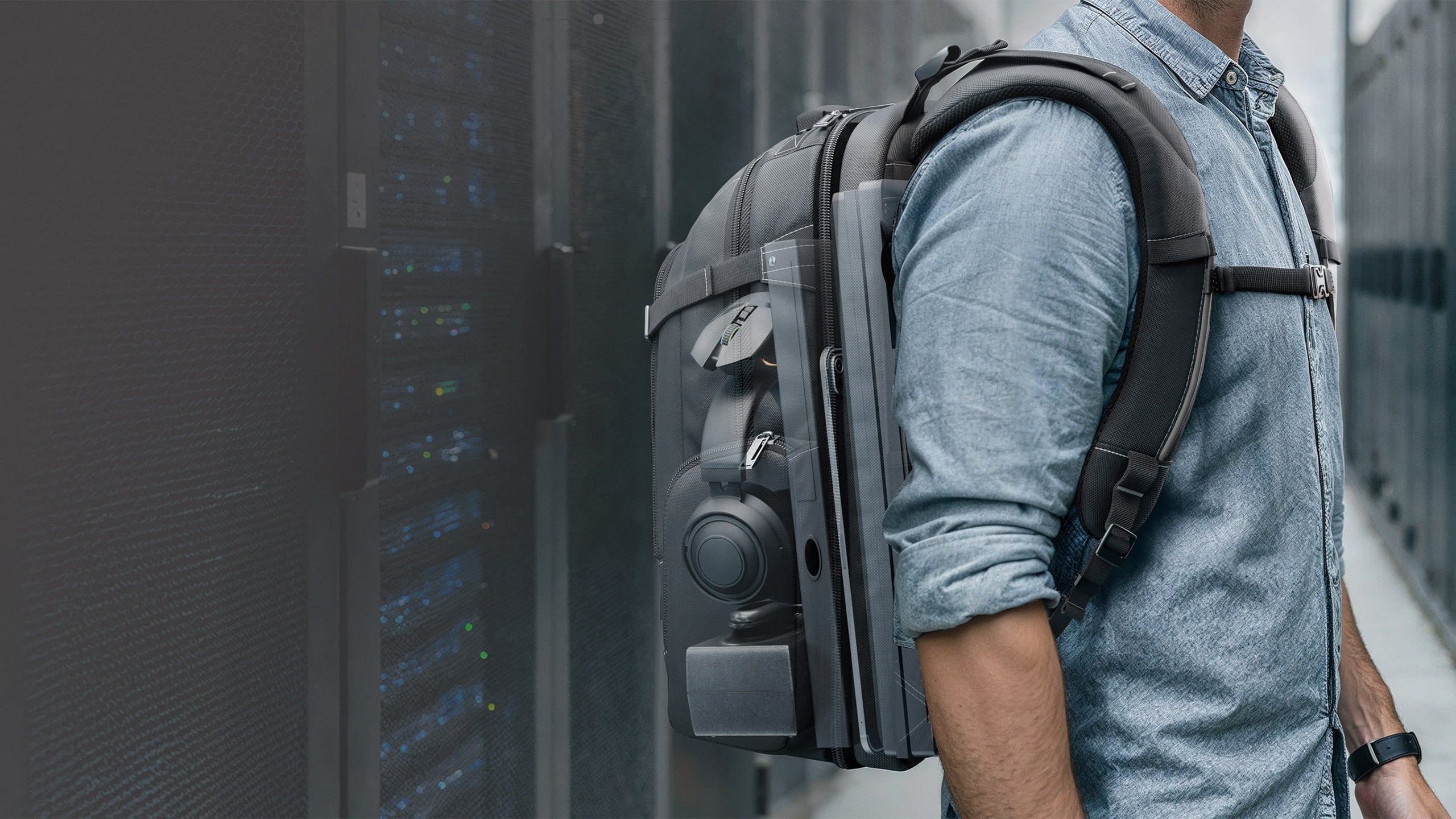 Business 120 Pro backpack carried in a modern workspace