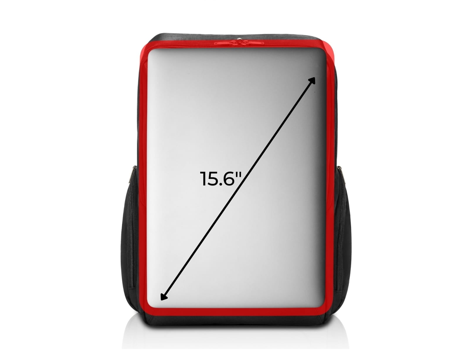 Diagram showing an oversized 15.6-inch laptop extending past the padded sleeve zone.
