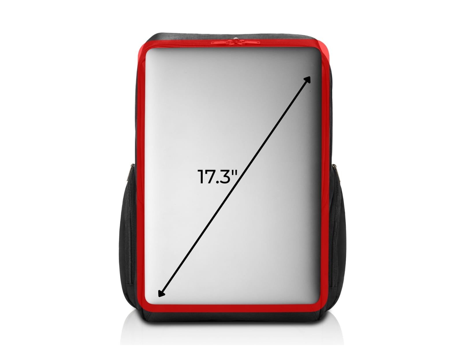Diagram showing an oversized 17.3-inch laptop extending past the padded sleeve zone.