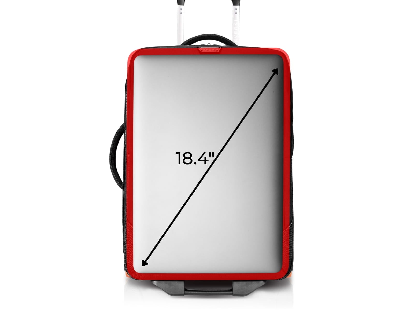 Diagram showing an oversized laptop extending past the padded sleeve zone.