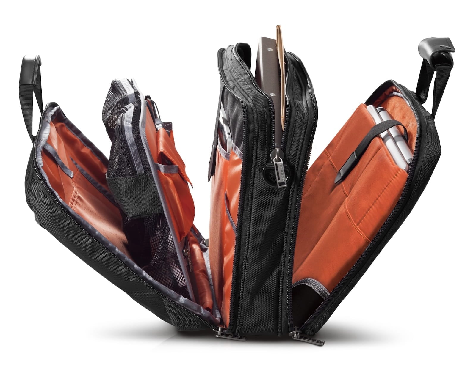 Versa Briefcase open, showing compartments and pockets.