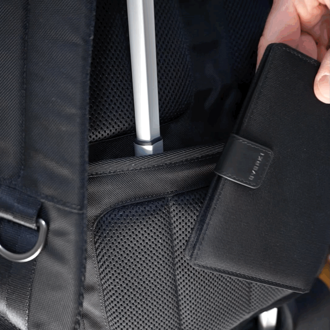 Rear of EKP1 with trolley sleeve and hidden RFID-protected pocket