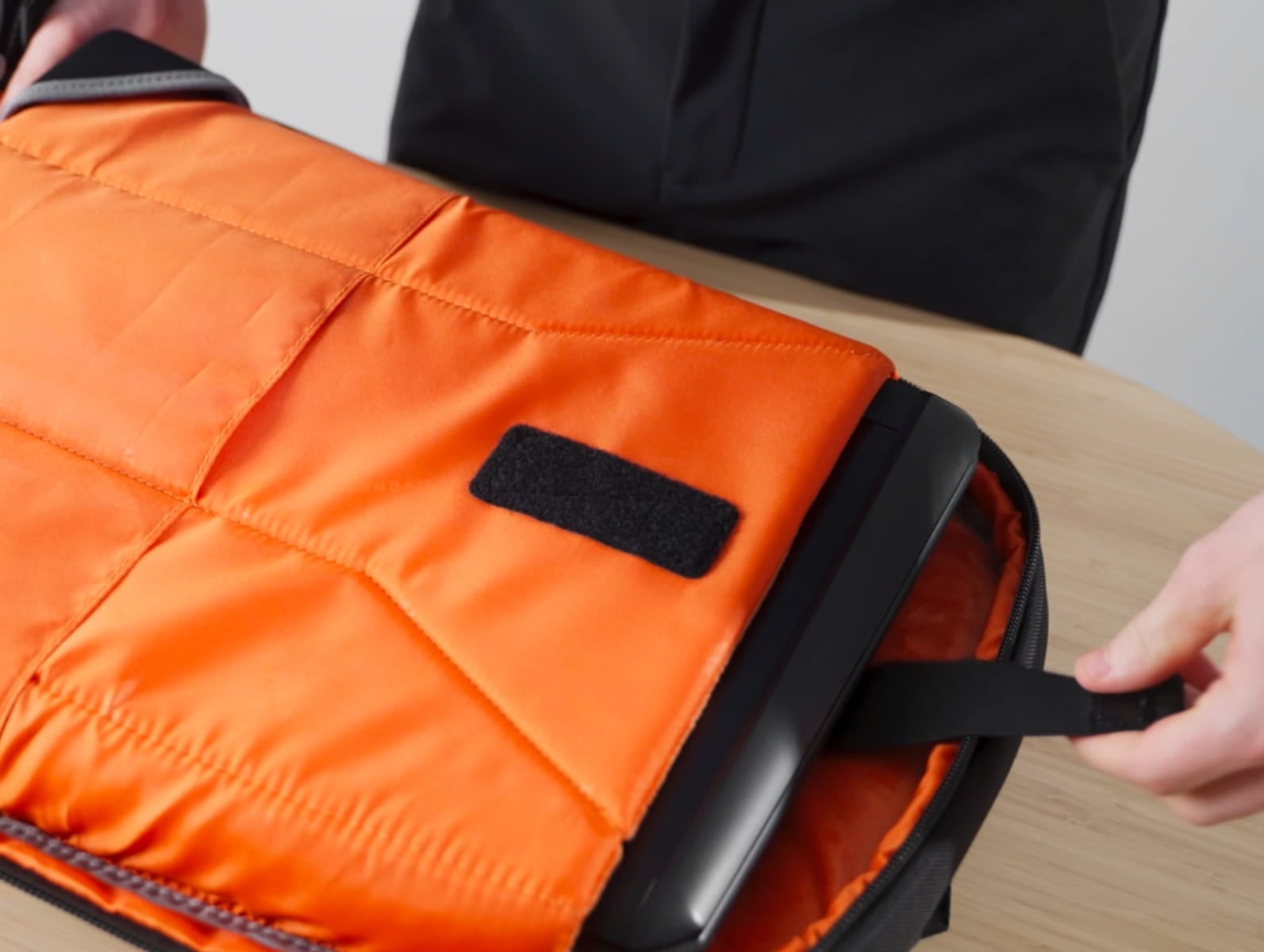 Close-up representing felt-lined device pockets