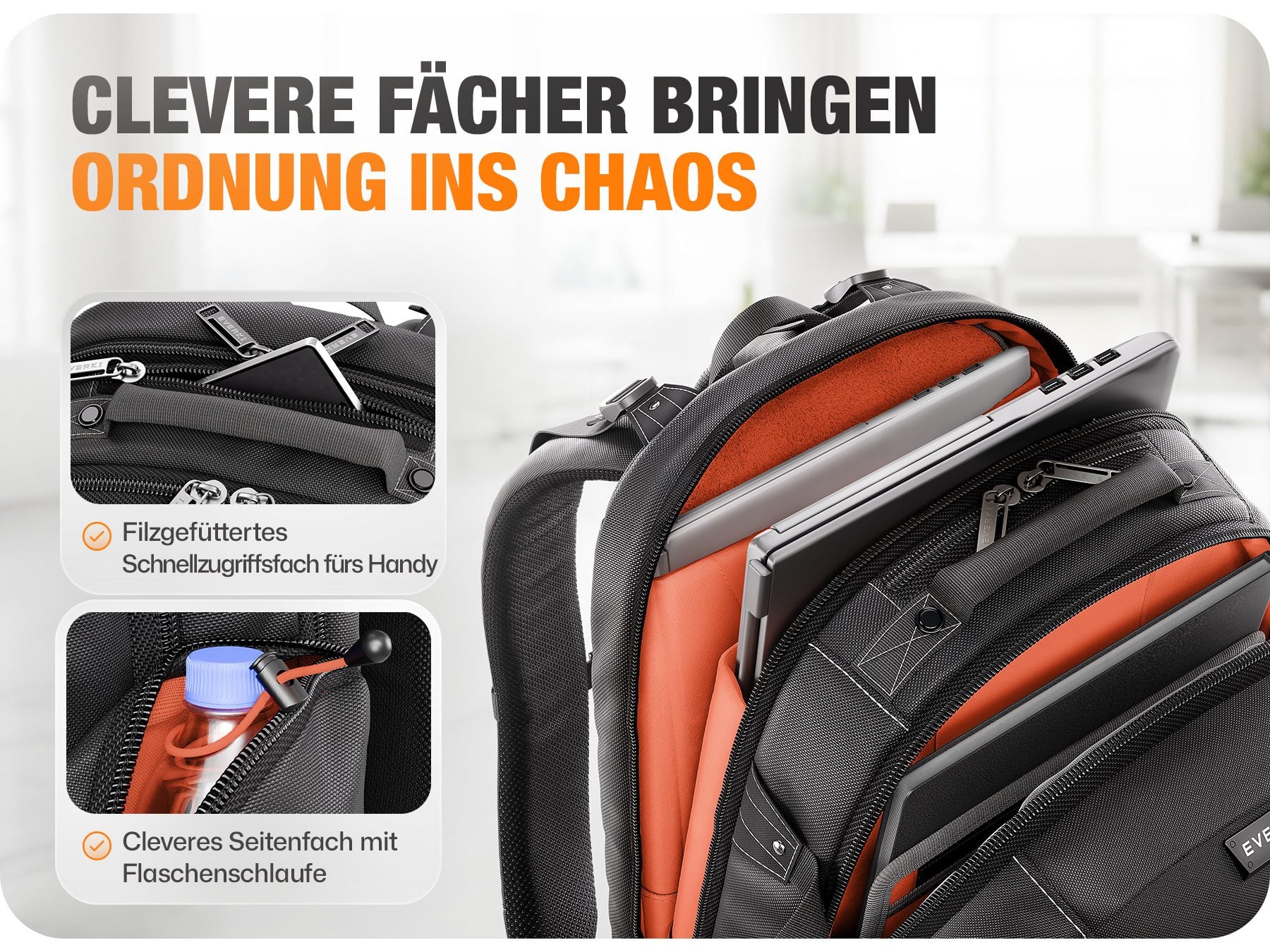 EVERKI Business 120 PRO 2 laptop backpack compartments