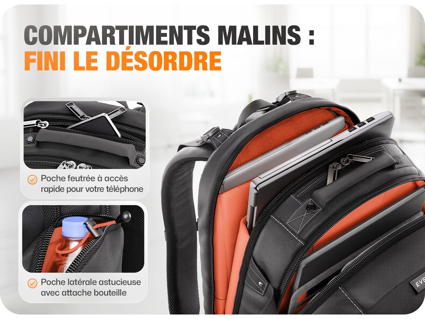 EVERKI Business 120 PRO 2 laptop backpack compartments