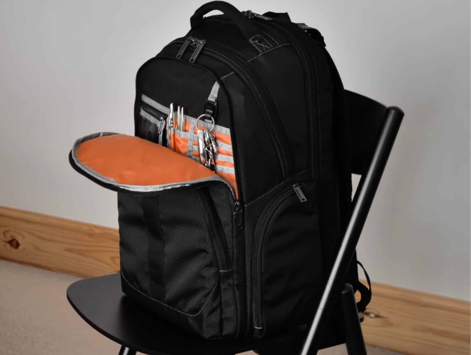 Close-up of the high-contrast orange interior lining