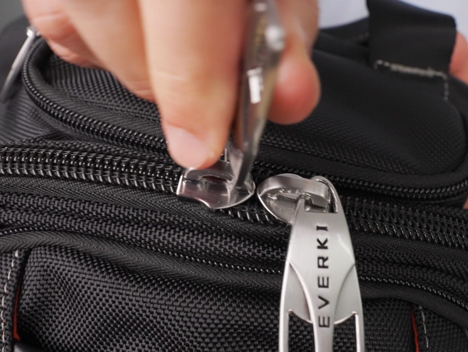 Durable large zippers and metal pulls close-up