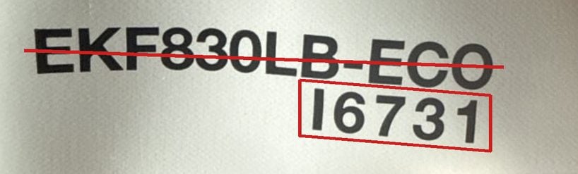 Example EVERKI accessory label: the short serial number is boxed in red, the model number is crossed out.